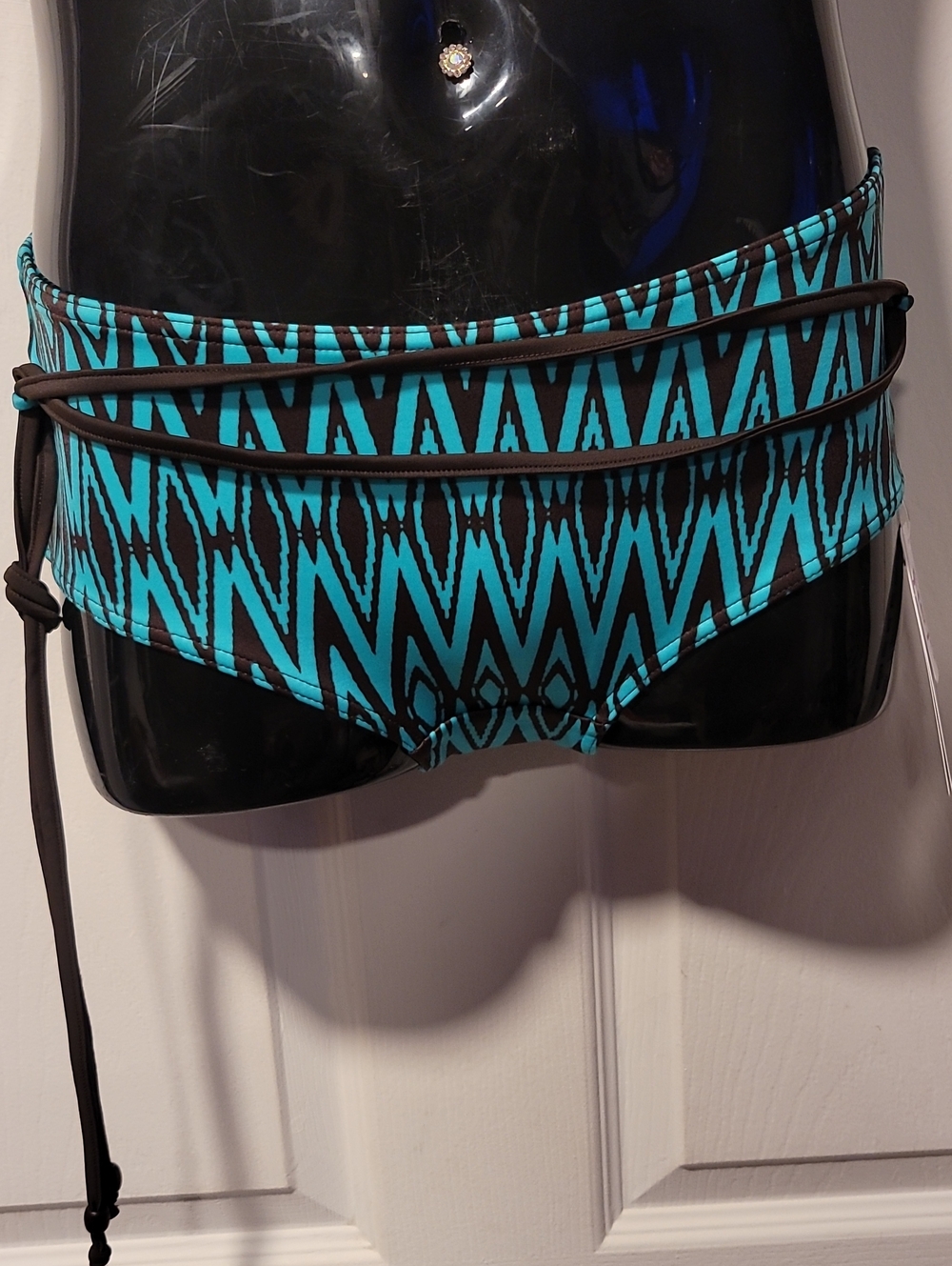 Freya Teal and Brown Geometric Bikini Bottoms - Picture 2 of 5